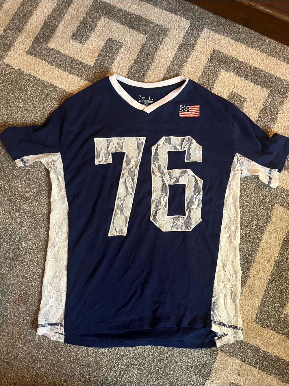 Zoe + Liv Navy Jersey with White Lace Accents